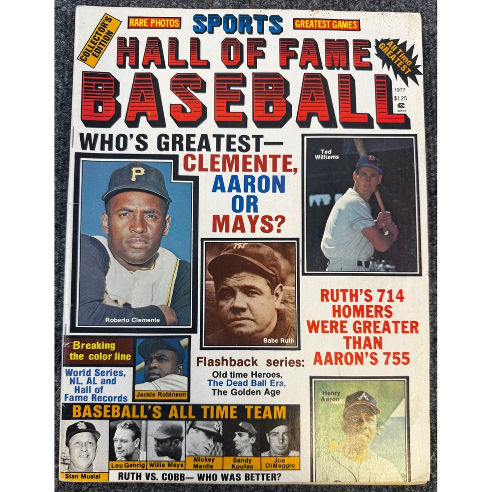 Vintage 1977 Sports Hall of Fame Baseball Magazine Clemente Ruth Aaron Mays